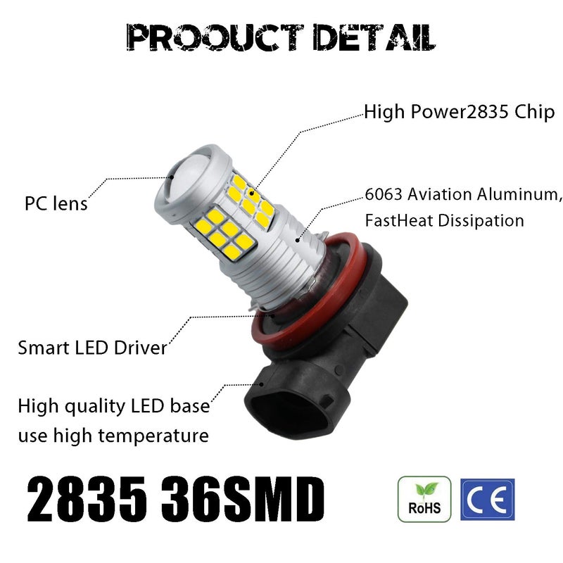 KISLED Super Bright 3000lm H8 H11 LED Fog Lights Bulbs DRL High Power 3030 Chips with Projector Lens Replacement for Cars Trucks, Golden Yellow - Image 3